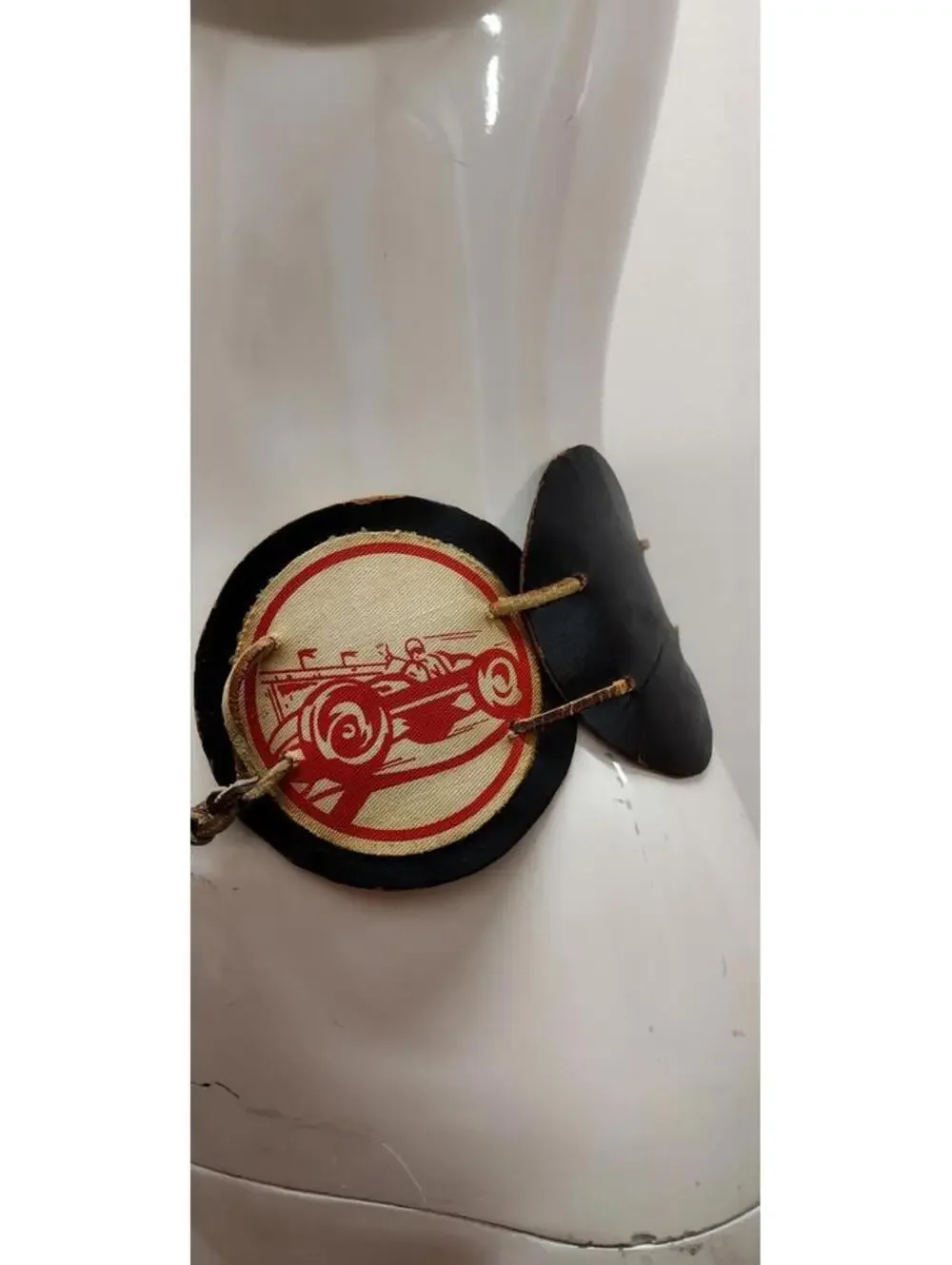 Belt Antique Circle Leather XS Belt 1900s Pre-War Race Car Roadster Black Deco